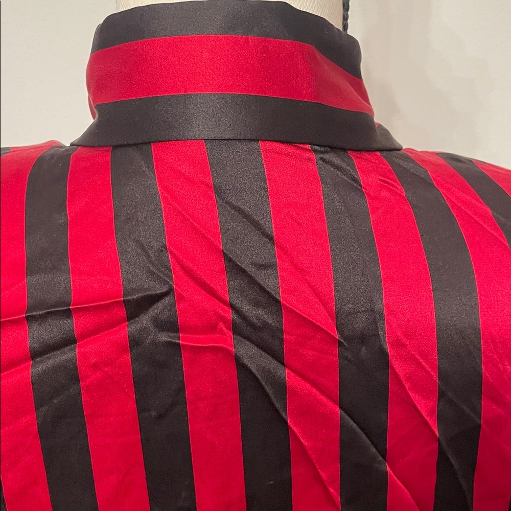 Vintage 100% Silk Red and Black Striped Button Down Shirt - Picture 8 of 11